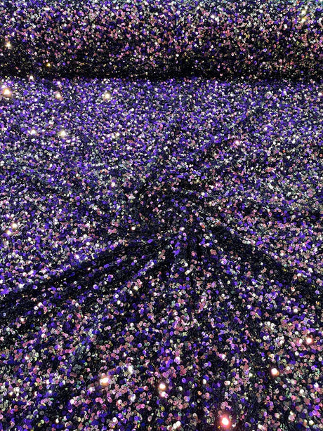 All-Over 5Mm Shiny Sequins Stretch Velvet Fabric - Sequins On Velvet, 54" Width (1 Yard)