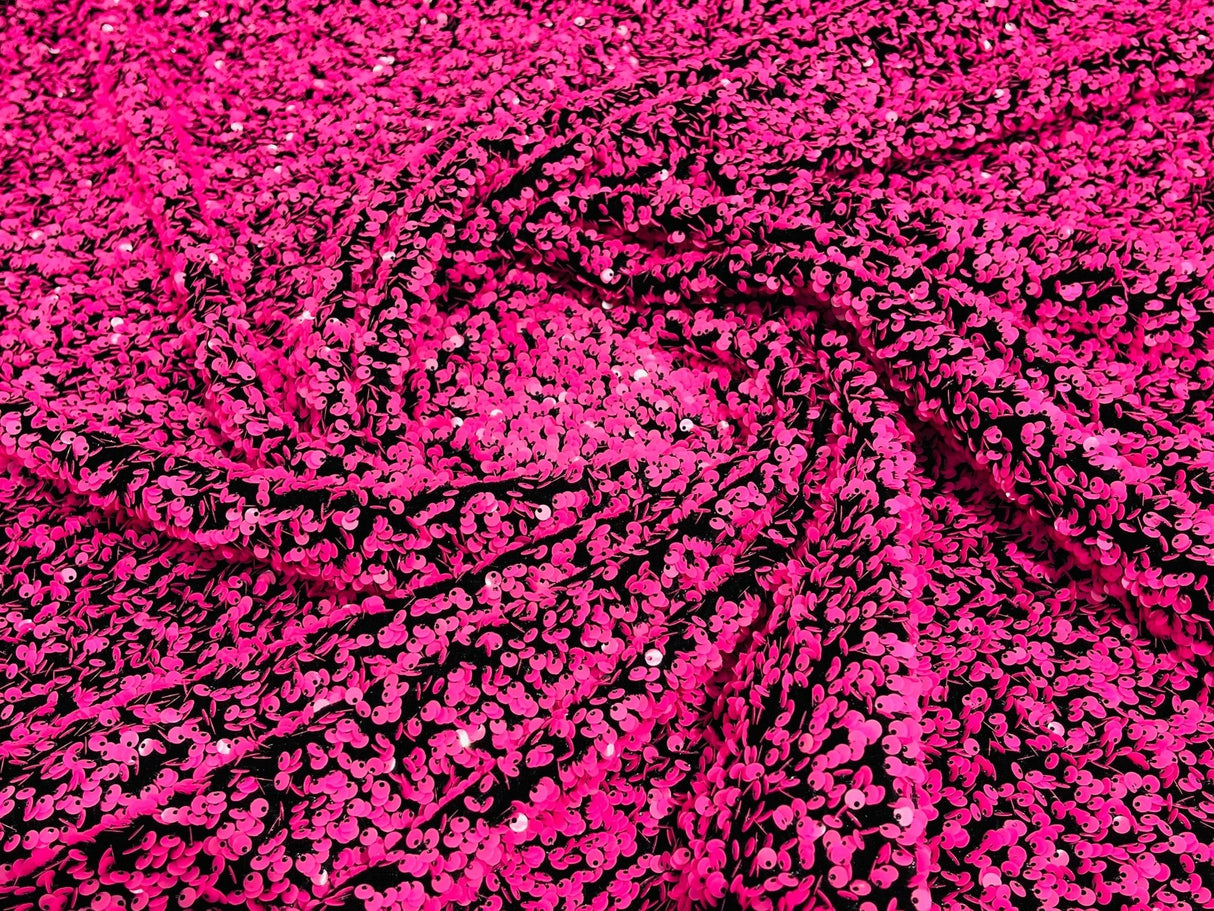 All-Over 5Mm Shiny Sequins Stretch Velvet Fabric - Sequins On Velvet, 54" Width (1 Yard)