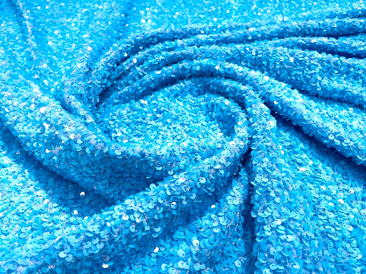All-Over 5Mm Shiny Sequins Stretch Velvet Fabric - Sequins On Velvet, 54" Width (1 Yard)
