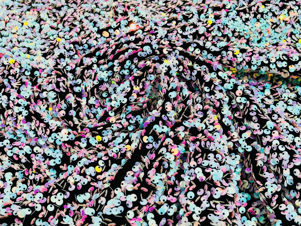 All-Over 5Mm Shiny Sequins Stretch Velvet Fabric - Sequins On Velvet, 54" Width (1 Yard)