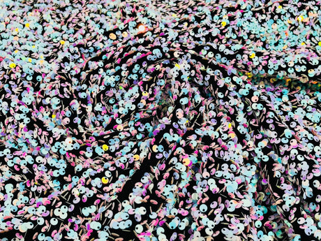 All-Over 5Mm Shiny Sequins Stretch Velvet Fabric - Sequins On Velvet, 54" Width (1 Yard)