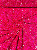 All-Over 5Mm Shiny Sequins Stretch Velvet Fabric - Sequins On Velvet, 54" Width (1 Yard)