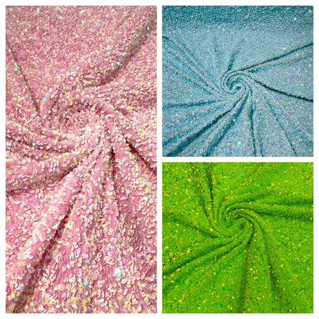 All-Over 5Mm Shiny Sequins Stretch Velvet Fabric - Sequins On Velvet, 54" Width (1 Yard)