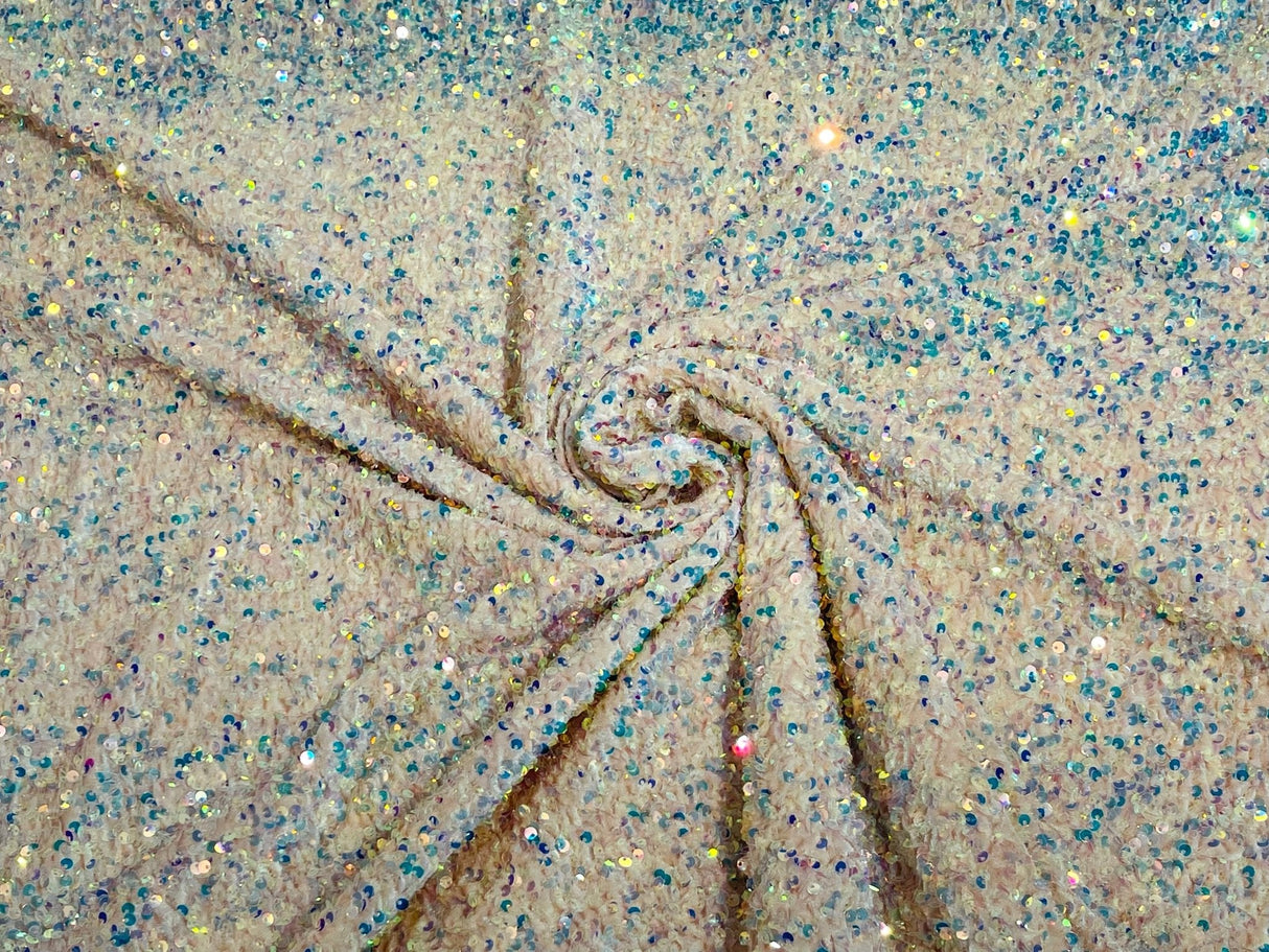 All-Over 5Mm Shiny Sequins Stretch Velvet Fabric - Sequins On Velvet, 54" Width (1 Yard)