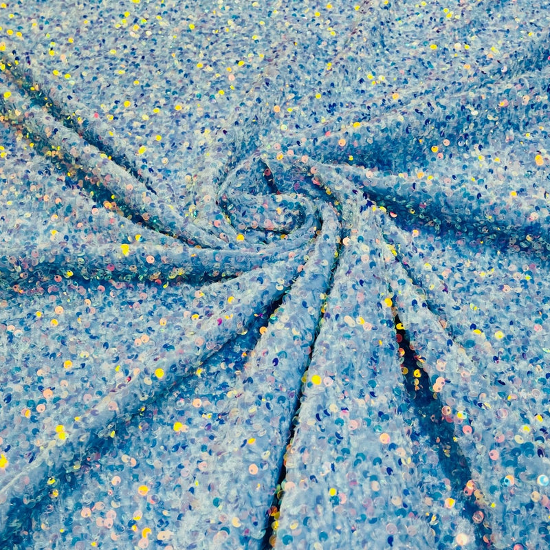 All-Over 5Mm Shiny Sequins Stretch Velvet Fabric - Sequins On Velvet, 54" Width (1 Yard)
