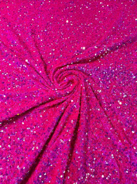 All-Over 5Mm Shiny Sequins Stretch Velvet Fabric - Sequins On Velvet, 54" Width (1 Yard)