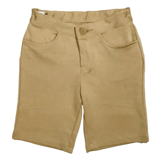 Girls Uniform Stretchy Shorts Cotton Blend Fabric - Khaki, Navy, Adjustable Elastic Waist, Zipper Closure, 4/5-16 (1 Piece)