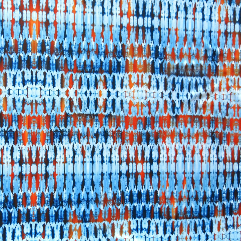 Swim Knit Nylon Spandex Abstract Lines Blue and Orange