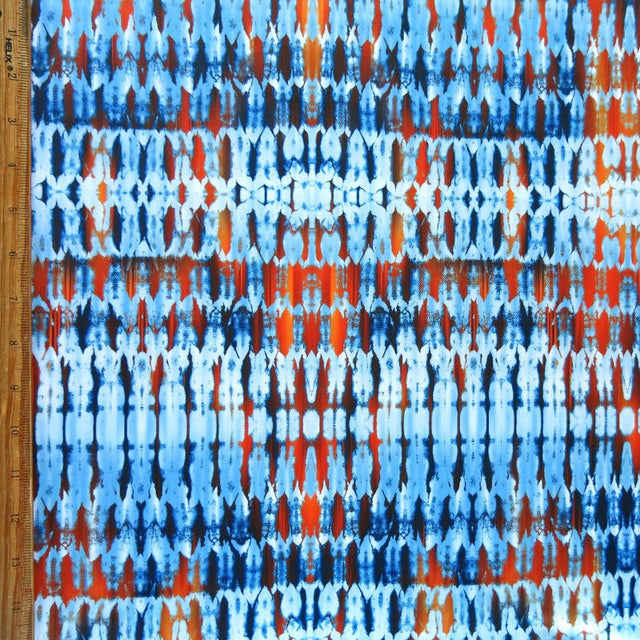 Swim Knit Nylon Spandex Abstract Lines Blue and Orange