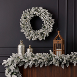 24" Shadow Woods Flocked Spruce Wreath with Warm White LED Lights
