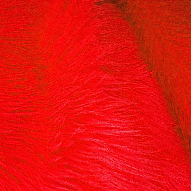Fire Red Faux Fake Fur Long Pile Shaggy Fabric,