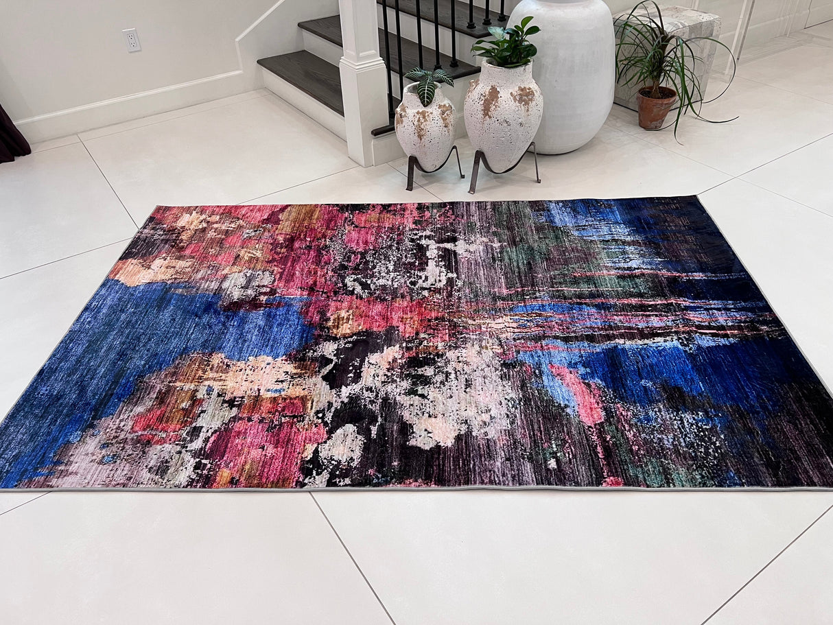 Shah-20 Polyester Fabric - Foldable Anti-Slip Area Rug, Machine Made, 5' X 8' (1 Piece)