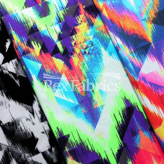 Shakedown Nylon Spandex Fabric - Gray/Black, Pink/Navy, Blue/Green Geometric Print, 58" Width (1 Yard)
