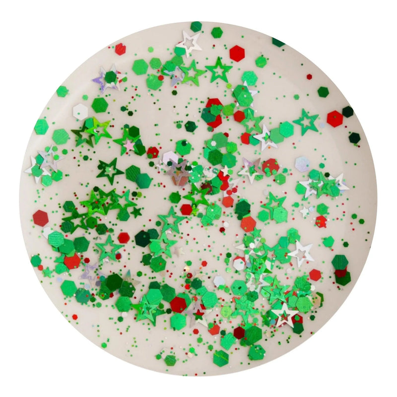 Shaped Glitter Christmas - Stars & Dots Silver, Green (2 oz Bag)