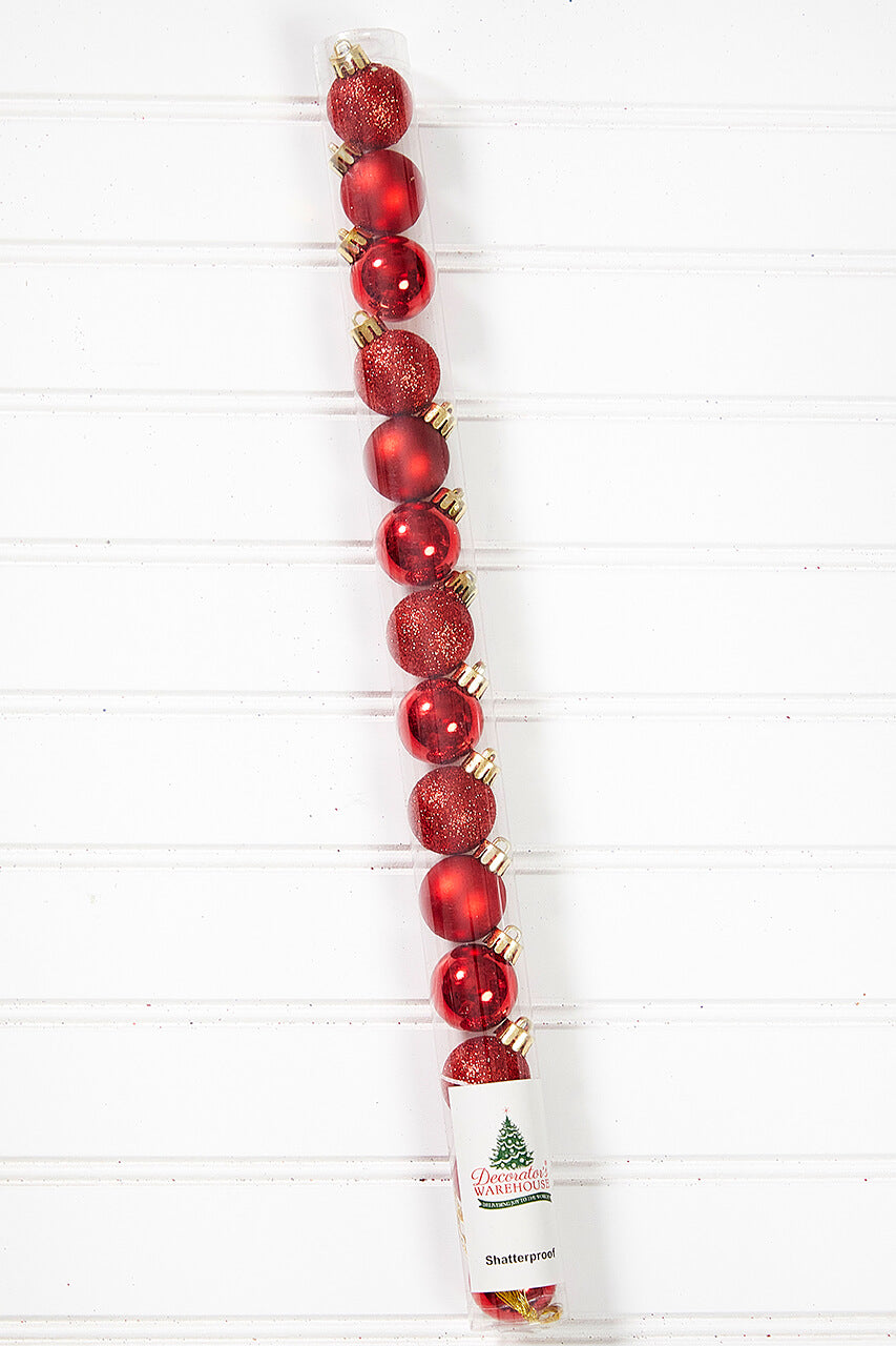14pc Shatterproof Ornament Tube - Christmas Red