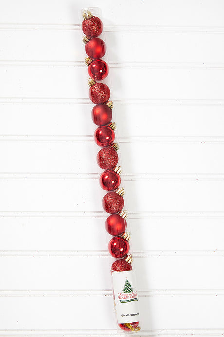14pc Shatterproof Ornament Tube - Christmas Red