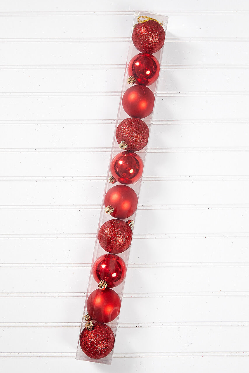 10pc Shatterproof Ornament Box - Christmas Red