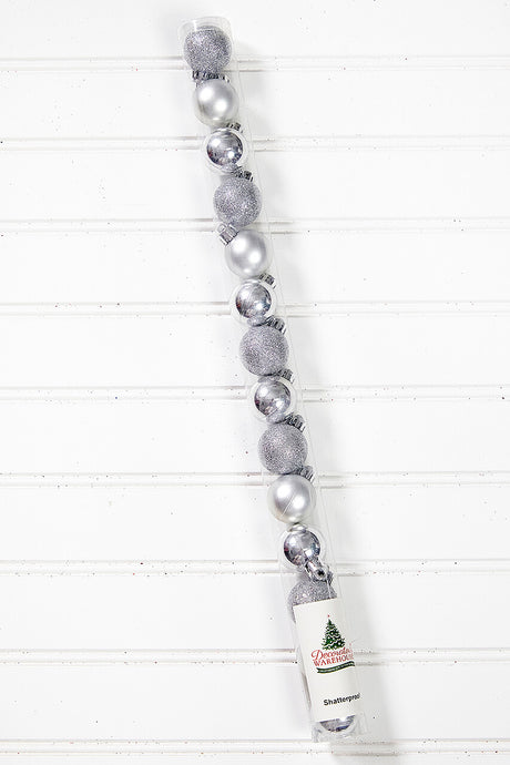 14pc Shatterproof Ornament Tube - Silver