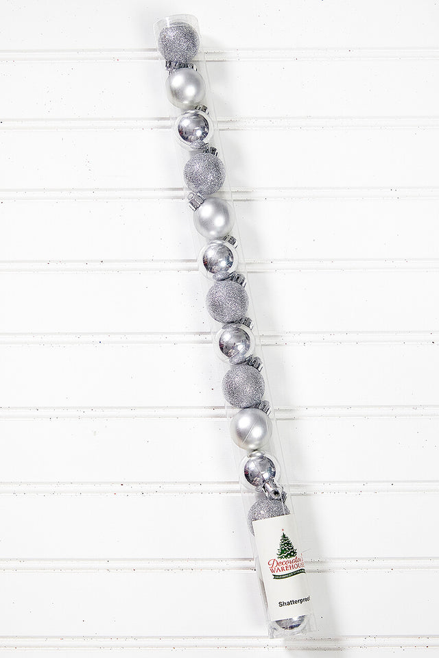14pc Shatterproof Ornament Tube - Silver