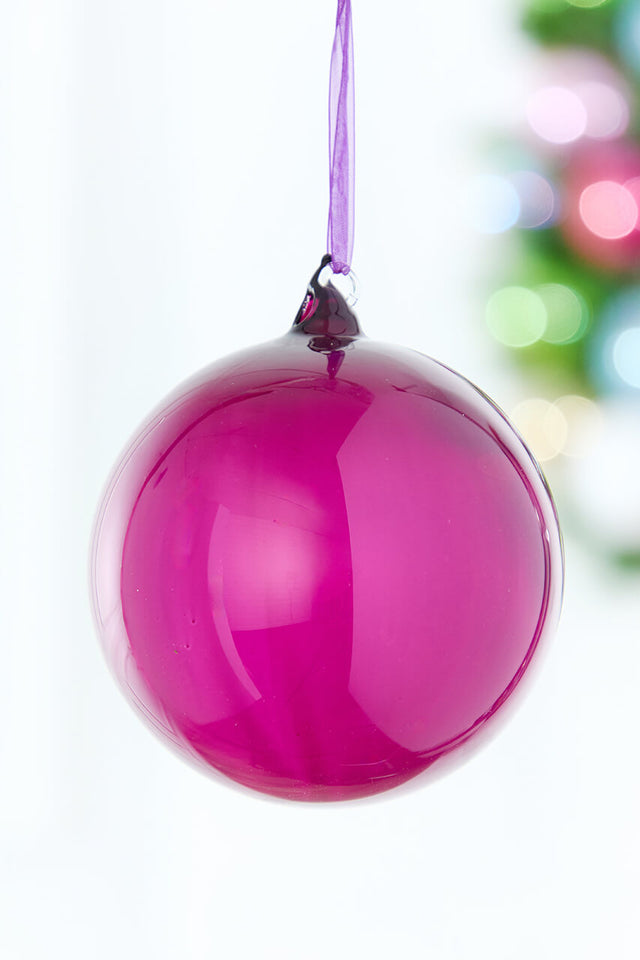 5" Sheer Plum Glass Ball Ornament