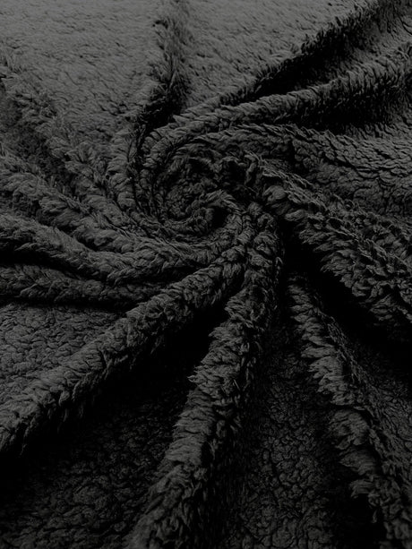Sherpa Faux Fur Fleece Polyester Fabric - 58" Width, 15% Vertical Stretch, 280 GSM, Abrasion Resistant (1 Yard)