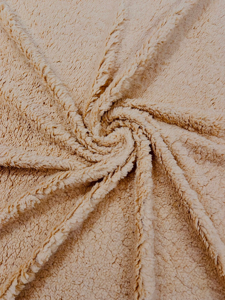 Sherpa Faux Fur Fleece Polyester Fabric - 58" Width, 15% Vertical Stretch, 280 GSM, Abrasion Resistant (1 Yard)