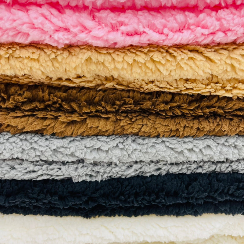 Sherpa Faux Fur Fleece Polyester Fabric - 58" Width, 15% Vertical Stretch, 280 GSM, Abrasion Resistant (1 Yard)