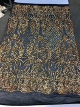 Shiny Sequin Damask Design Polyester Fabric - Silver Sequin Damask, 54" Width (1 Yard)