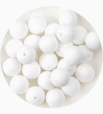 Silicone Bead Round - Snow (5 Beads - 15mm)