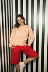 L&B Life 301 Cotton Poly Fleece Fabric Shorts - Red, 9 Oz Heavy Weight, Ribbed Elastic Flat Waistband, Two Front Pockets, One Back Pocket (1 Unit)