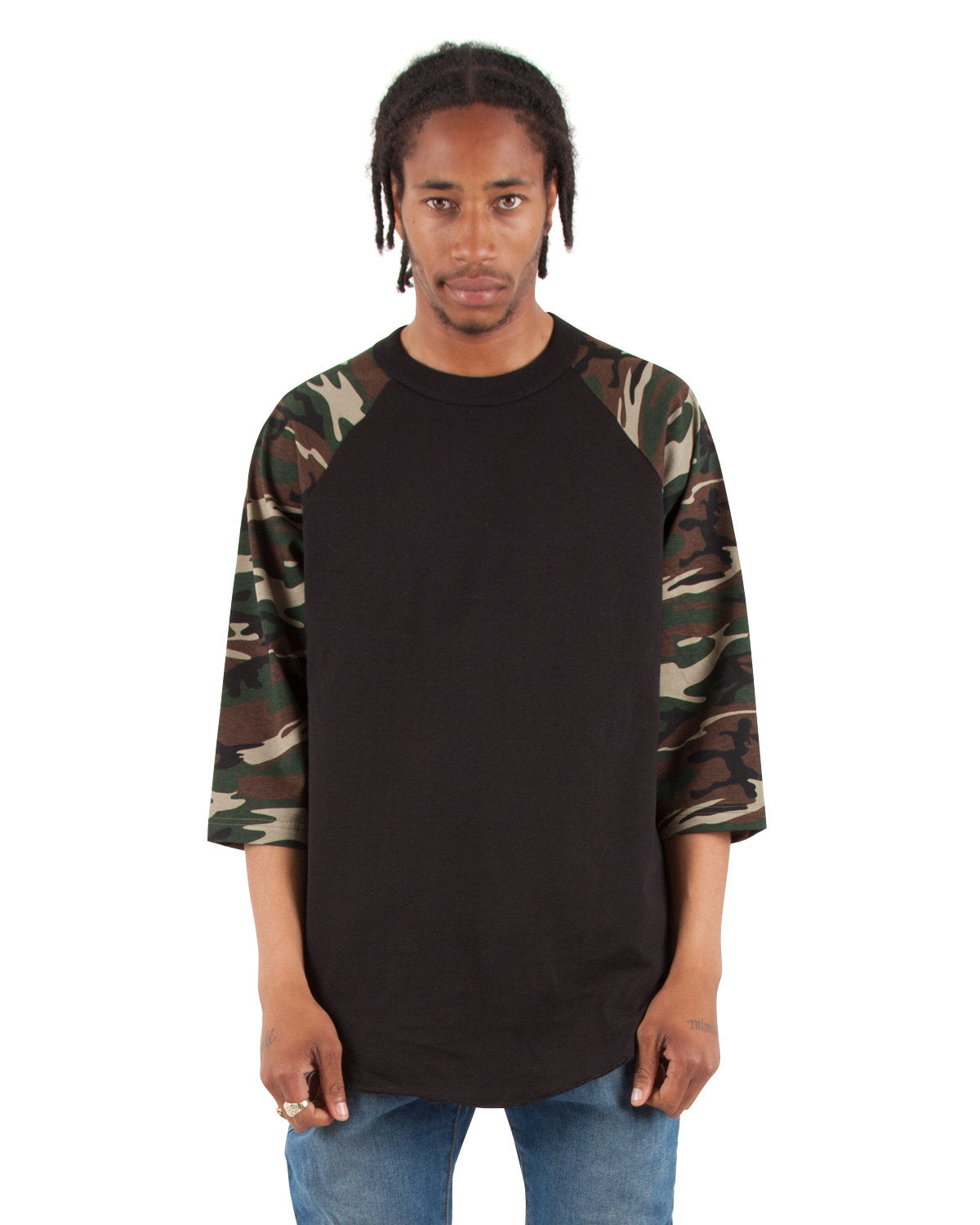 Adult Three-Quarter Sleeve Camo Raglan T-Shirt