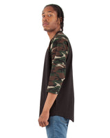 Adult Three-Quarter Sleeve Camo Raglan T-Shirt