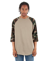 Adult Three-Quarter Sleeve Camo Raglan T-Shirt