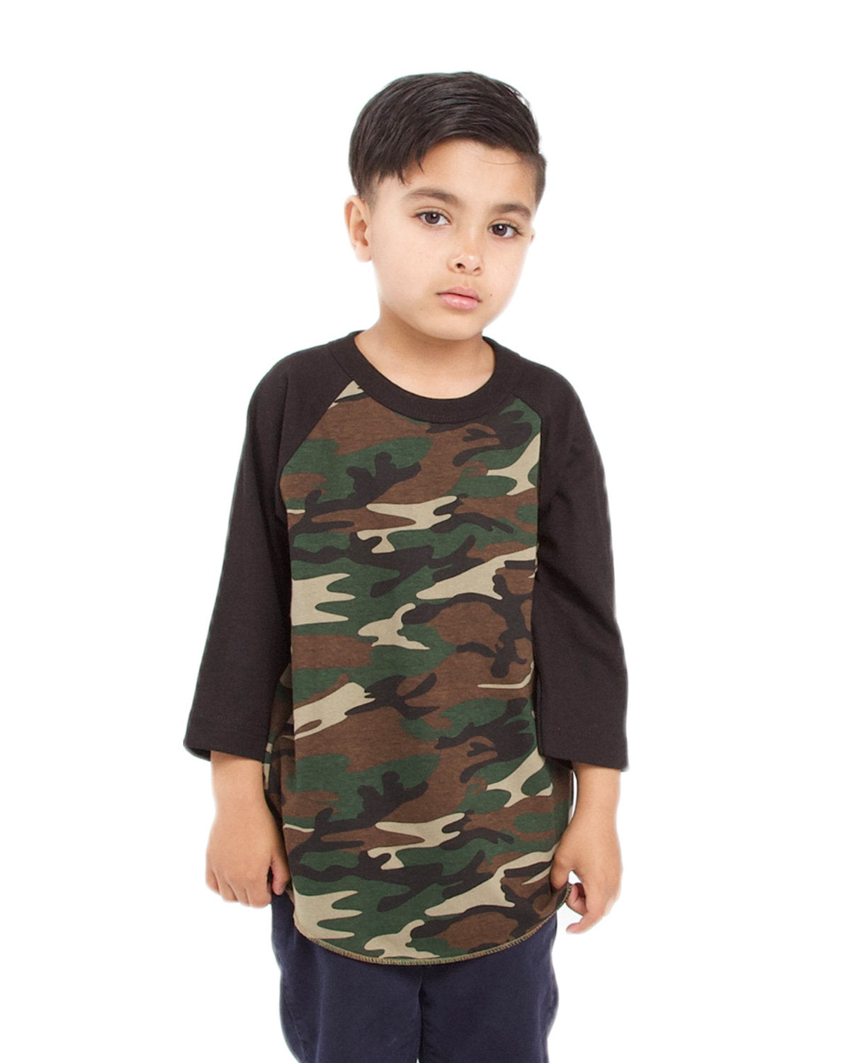 Youth Three-Quarter Sleeve Camo Raglan T-Shirt