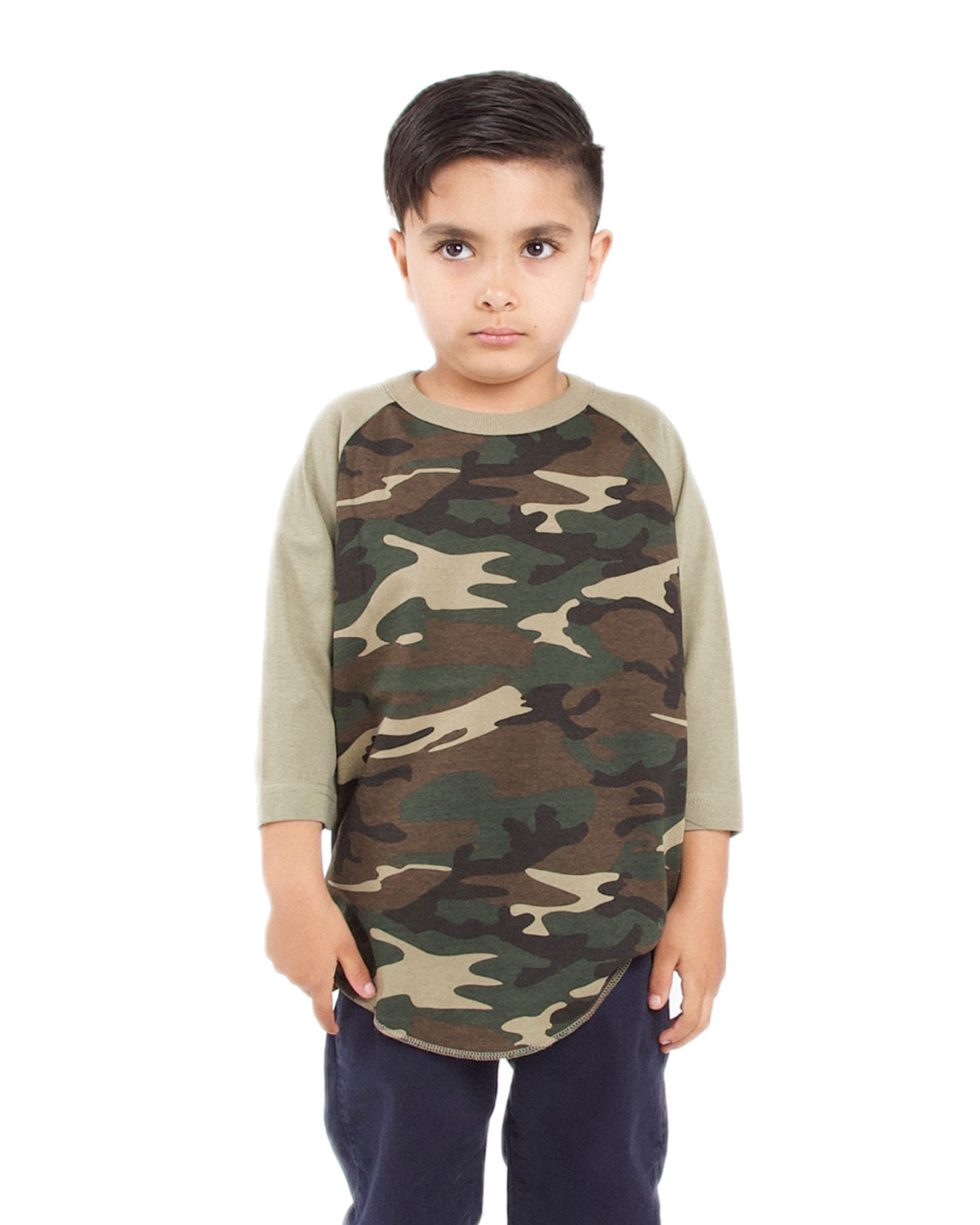 Youth Three-Quarter Sleeve Camo Raglan T-Shirt