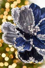 19" x 9" Silver & Dark Blue Magnolia Stem