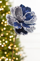 19" x 9" Silver & Dark Blue Magnolia Stem