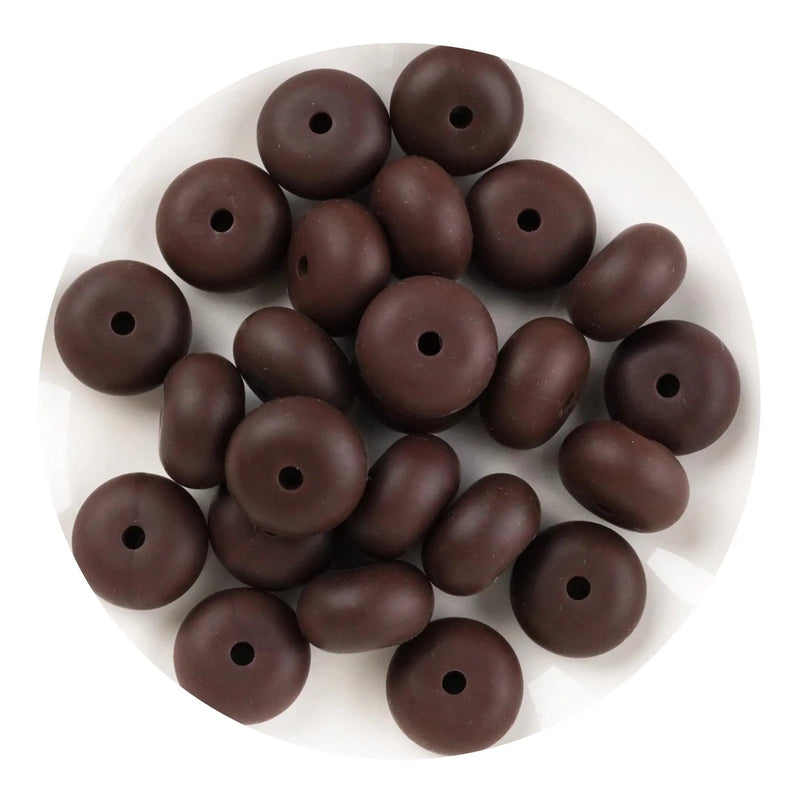 Silicone Bead Abacus Disc - Chocolate  (5 Beads - 14mm)