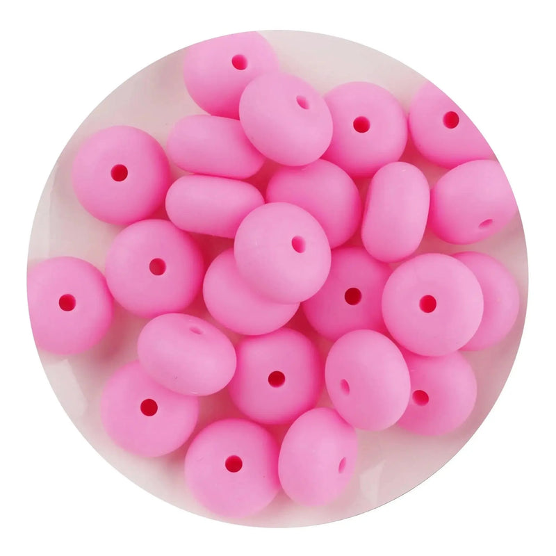 Silicone Bead Abacus Disc - Pink  (5 Beads - 14mm)