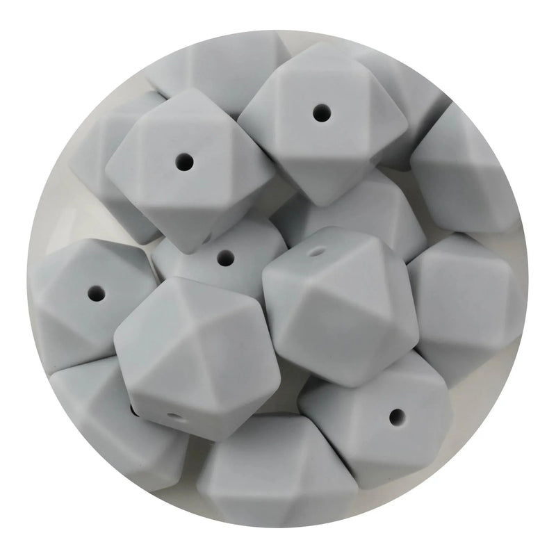 Silicone Bead Hexagon - Light Gray  (5 Beads - 14mm)