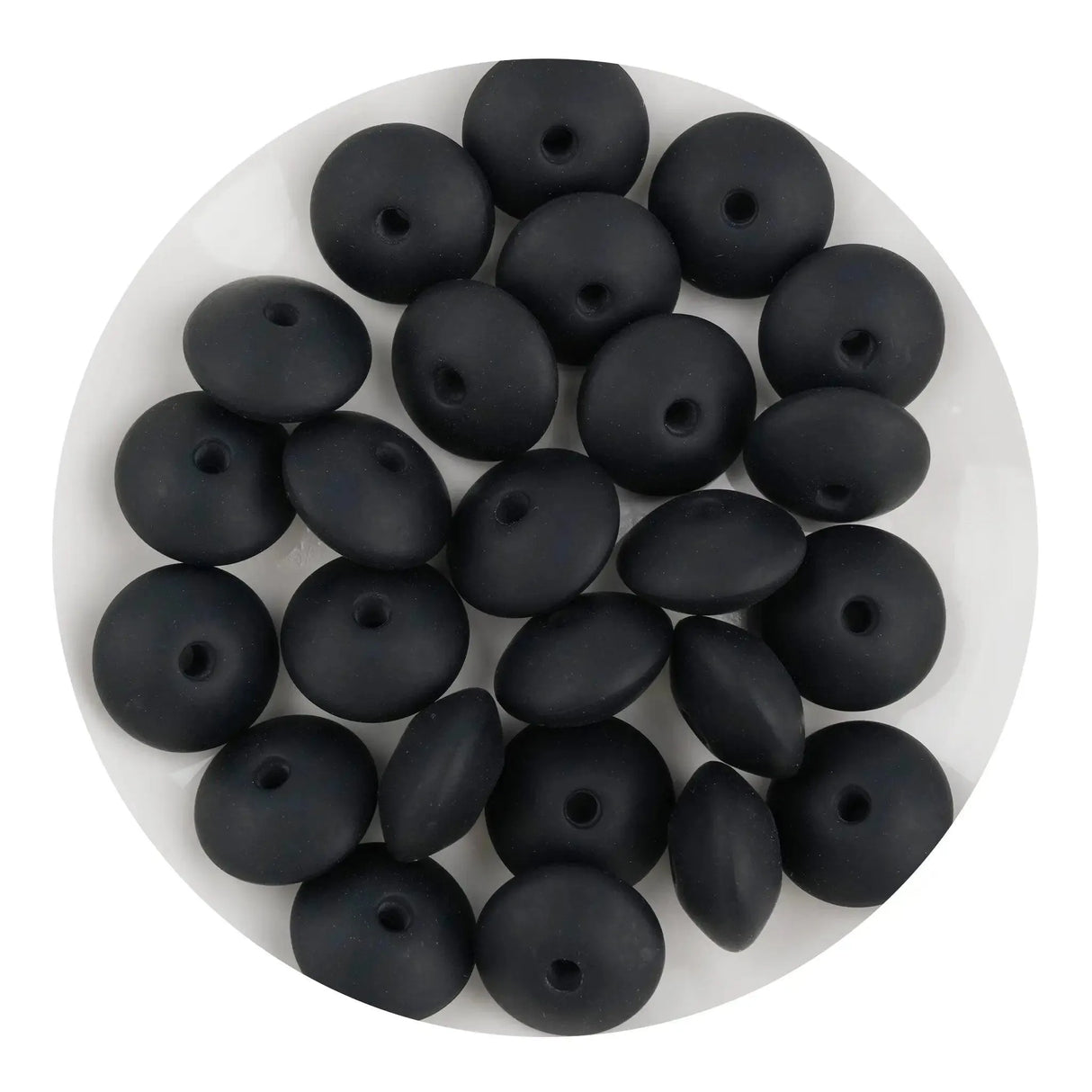 Silicone Bead Lentil Disc - Black (5 Piece - 15mm)