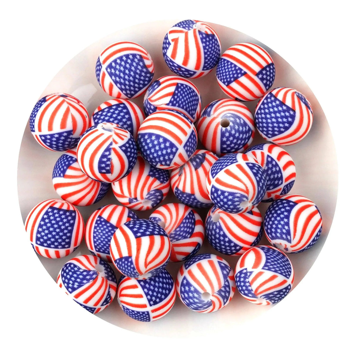 Silicone Bead Round - American Flag (5 Beads - 15mm)
