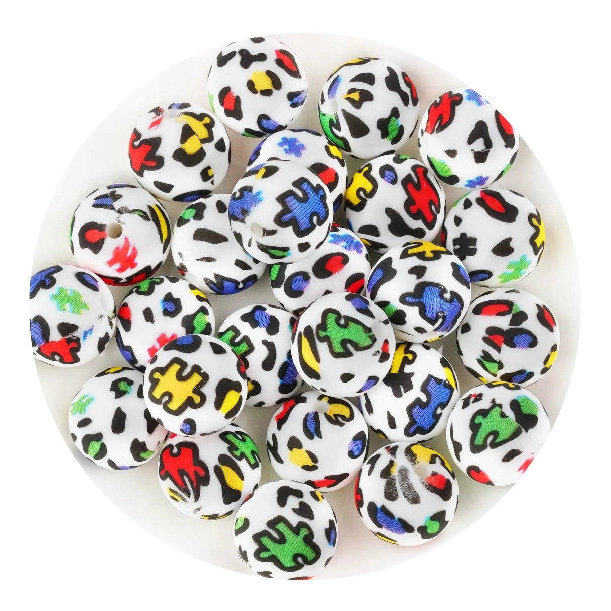 Silicone Bead Round - Autism Puzzle Pieces (5 Beads - 15mm)