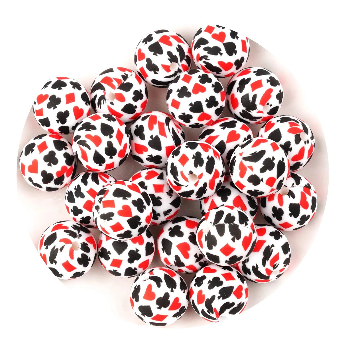 Silicone Bead Round - Card Suits (5 Beads - 15mm)