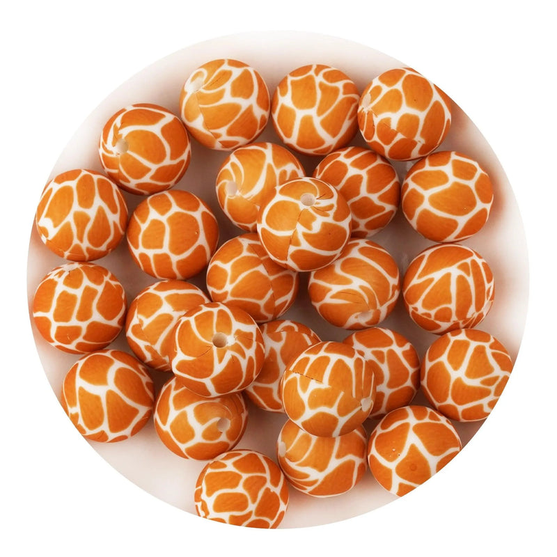 Silicone Bead Round - Giraffe (5 Beads - 15mm)