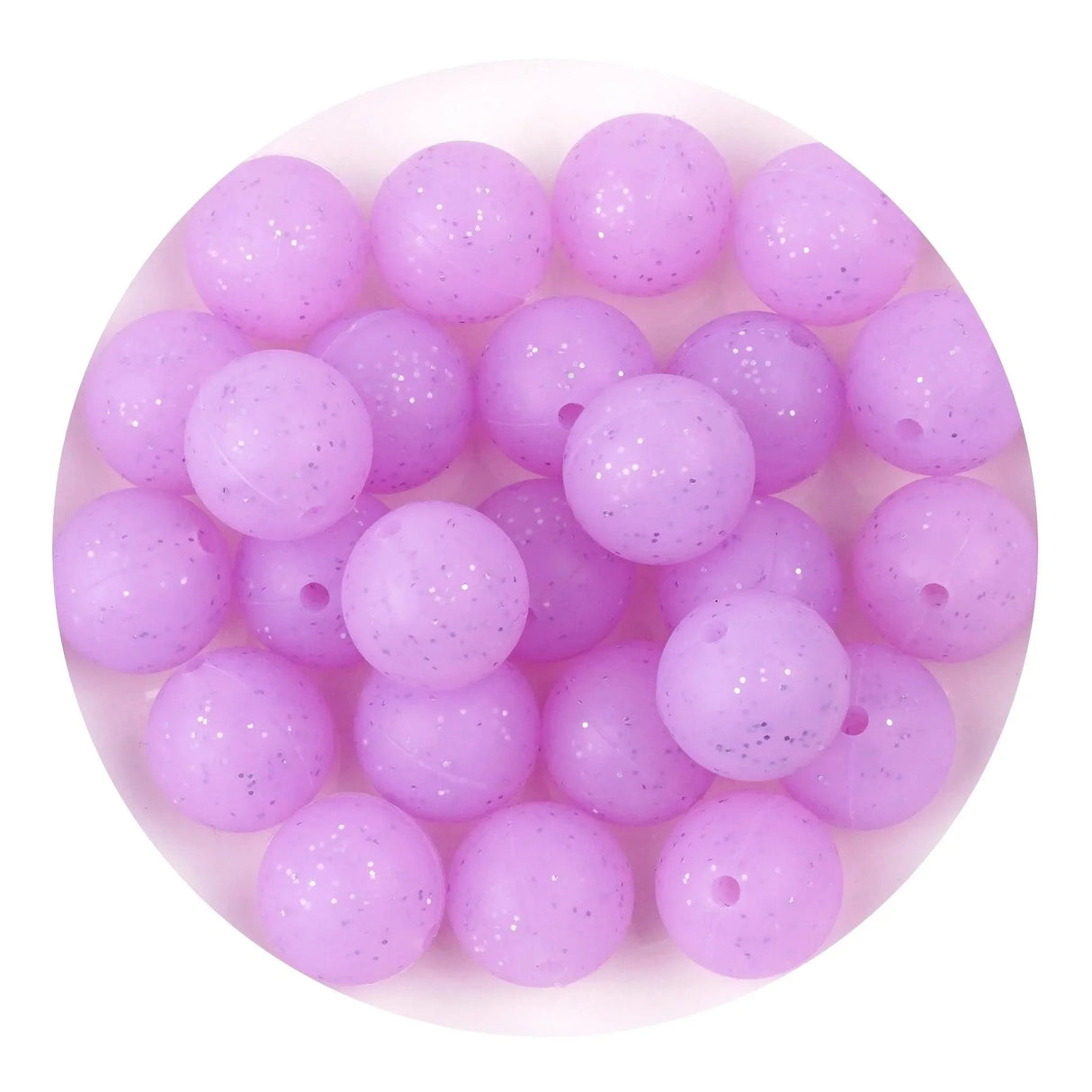 Silicone Bead Round - Glitter Purple (5 Beads - 15mm)
