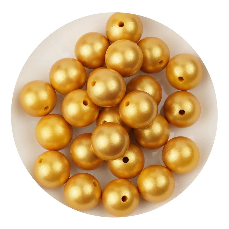 Silicone Bead Round - Metallic Gold (5 Beads - 15mm)