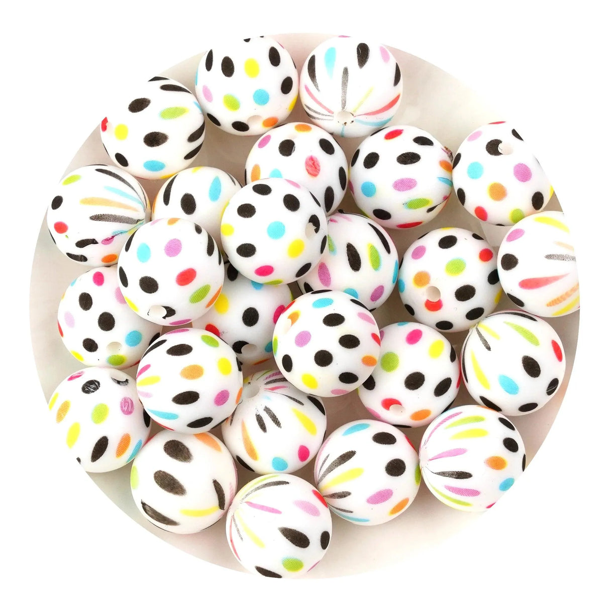 Silicone Bead Round - Polka Dots (5 Beads - 15mm)