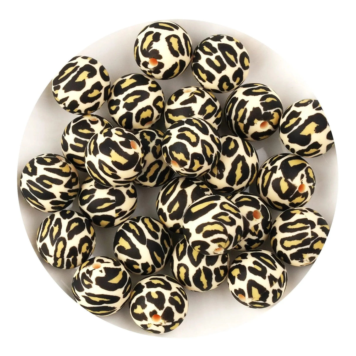 Silicone Bead Round - Yellow Leopard (5 Beads - 15mm)