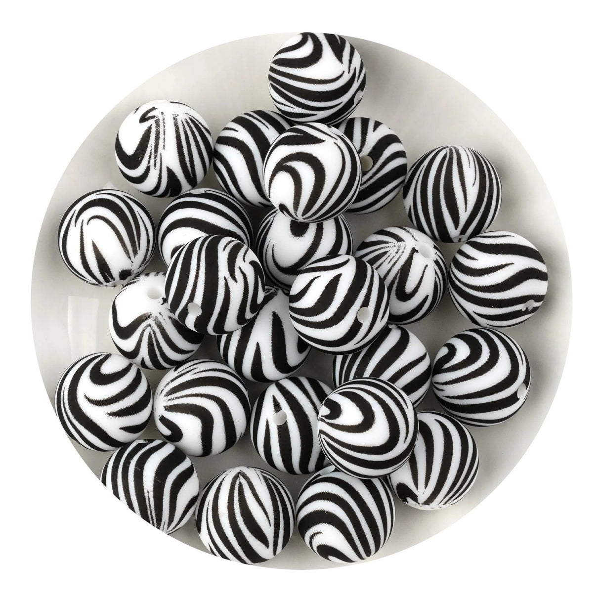 Silicone Bead Round - Zebra (5 Beads - 15mm)